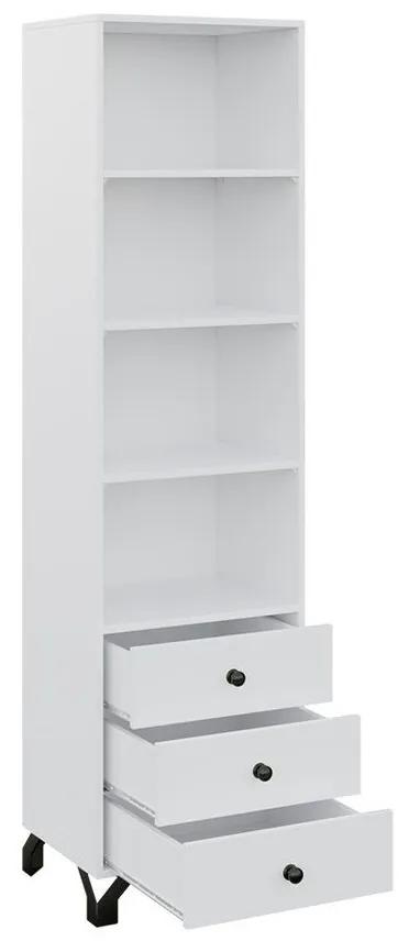 Βιβλιοθήκη Omaha L103, Ανοιχτό, Με συρτάρια, Πλαστικοποιημένη μοριοσανίδα, Αριθμός συρταριών: 3, 190x50x40cm, 40 kg, Άσπρο, Γυαλιστερό λευκό