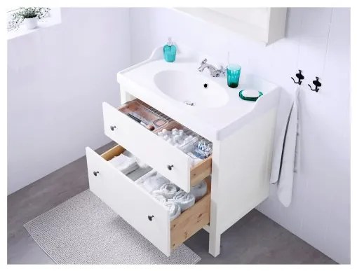 HEMNES/RUTSJON βάση νιπτήρα με συρτάρια/νιπτήρα/μπαταρία, 82x49x95 cm 295.376.42