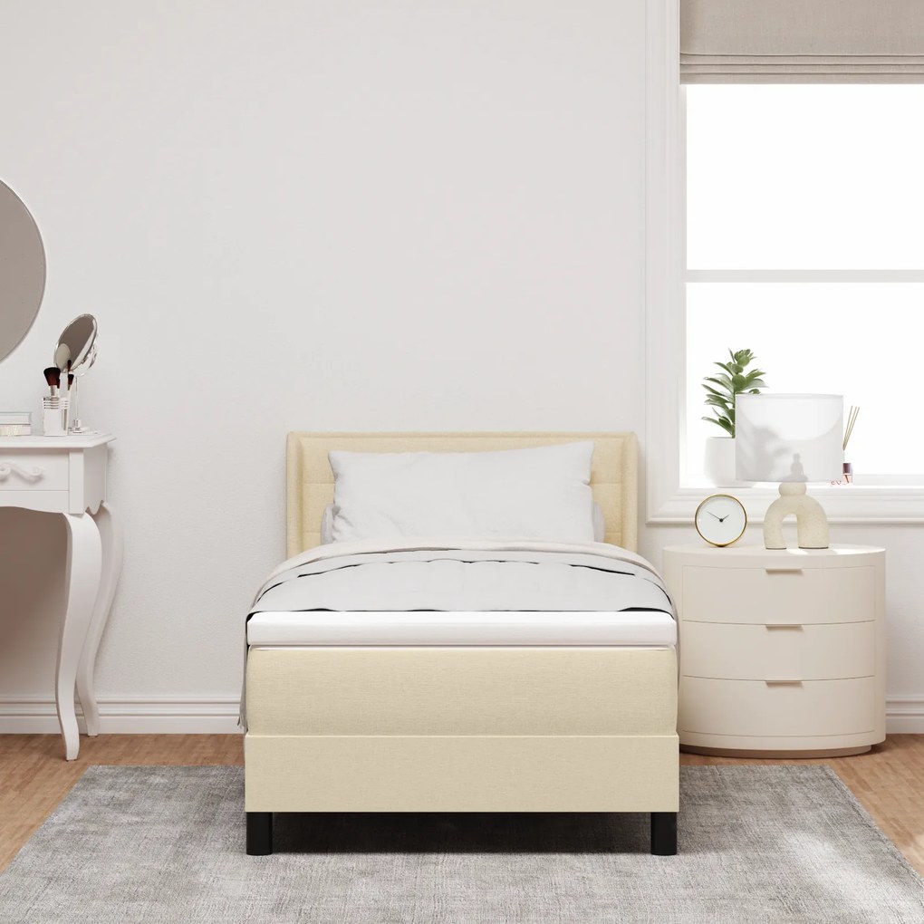 vidaXL Box Spring Bed με Ματράς Κρεμ 90x200 εκ. Υφάσματος