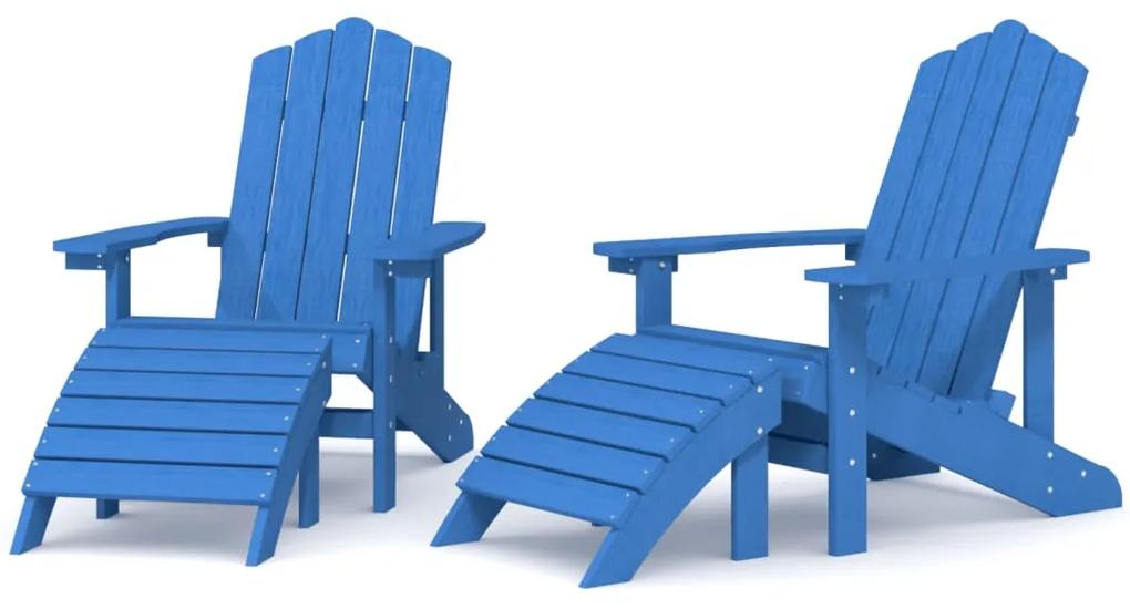 vidaXL Καρέκλες Κήπου Adirondack 2 τεμ. Γαλάζιες από HDPE με Υποπόδια
