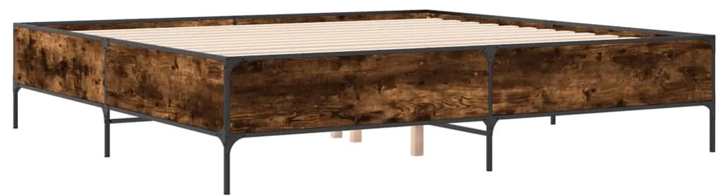 vidaXL Πλαίσιο Κρεβατιού Καπνιστή Δρυς 180x200εκ. Επεξ. Ξύλο &amp; Μέταλλο