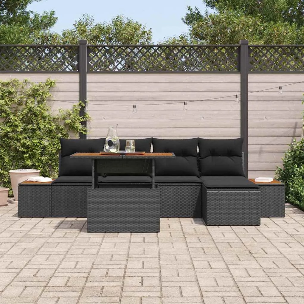 vidaXL Σέτ φαγητού για κήπο με μαξιλάρι 6 pcs Μαύρο, Καφέ