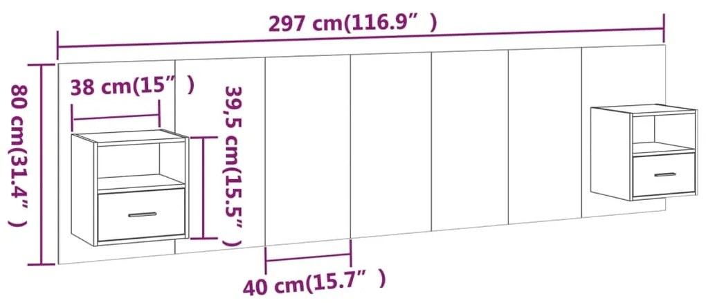 vidaXL Κεφαλάρι Κρεβατιού με Κομοδίνα Καπνιστή Δρυς Επεξεργασμένο Ξύλο