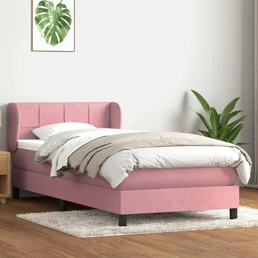 vidaXL Κρεβάτι Boxspring με Στρώμα Ροζ 100x210 εκ. Βελούδινο