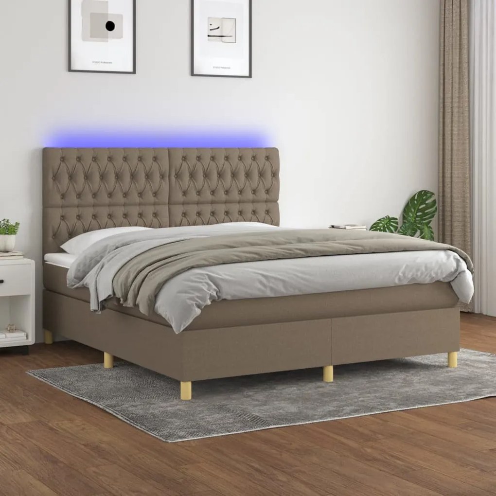 vidaXL Κρεβάτι Boxspring με Στρώμα & LED Taupe 160x200 εκ. Υφασμάτινο