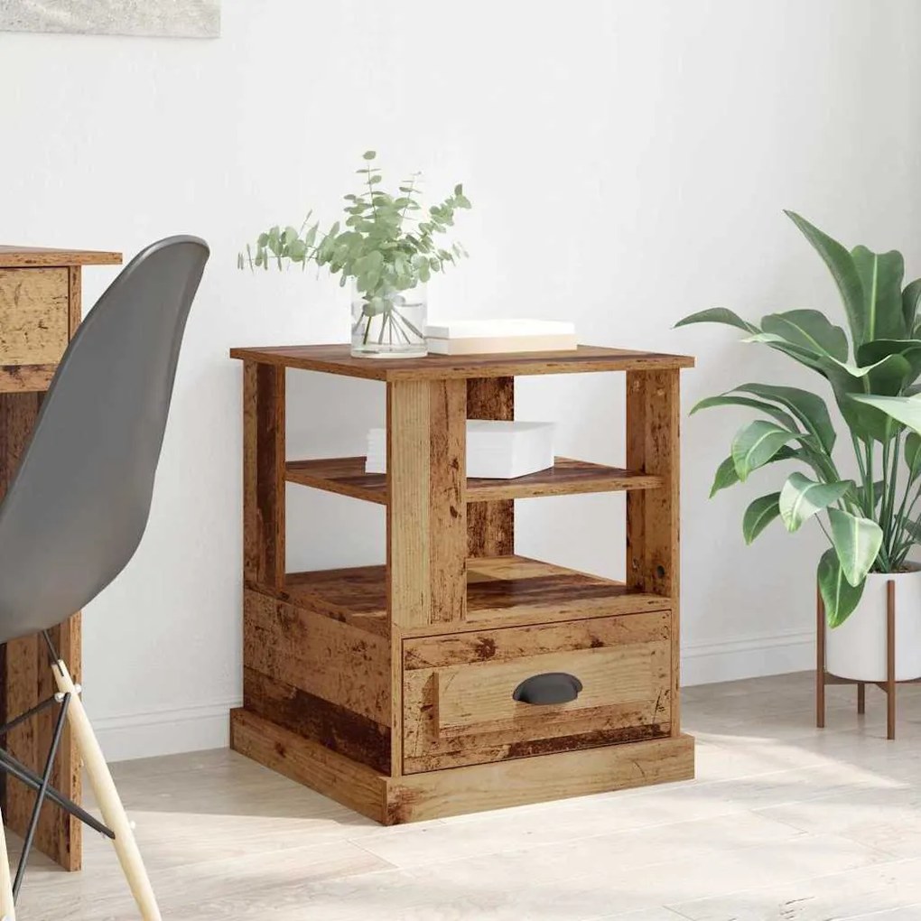 vidaXL Κομοδίνο με ράφι Παλαιό ξύλο 50 x 50 x 60 cm Επεξεργασμένο ξύλο