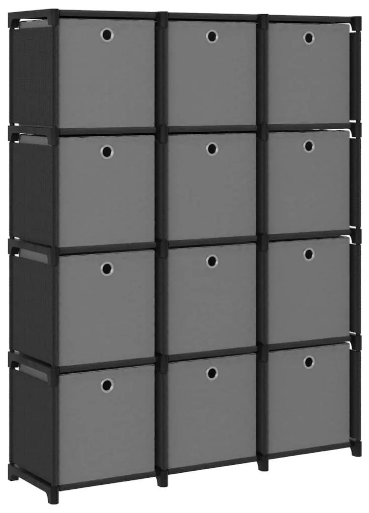 Ραφιέρα με 12 Κύβους &amp; Κουτιά Μαύρη 103x30x141 εκ. Υφασμάτινη
