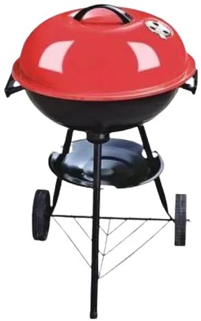 KMT Style Στρογγυλή Φορητή Ψησταριά Κάρβουνου για BBQ με Ροδάκια 45x45εκ. Μαύρη-Κόκκινη