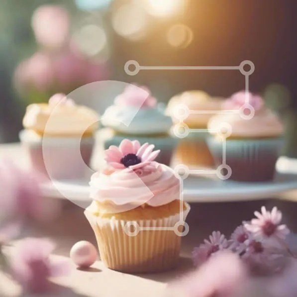 Intra Συλλεκτικό Ξύλινο Παζλ Plywood  4mm - Cupcakes σε λευκό πιάτο με ροζ λουλούδια Σε Ξύλινο Κουτί - Διαστάσεις: 10x10 cm – 25 κομμάτια
