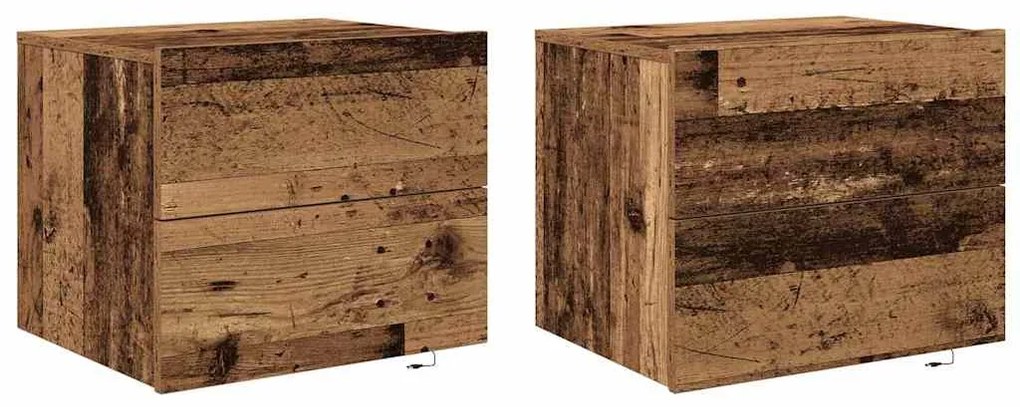 vidaXL Τοίχου κομοδίνο με συρτάρι 2 pcs Παλαιό ξύλο 50 x 39 x 41 εκ.