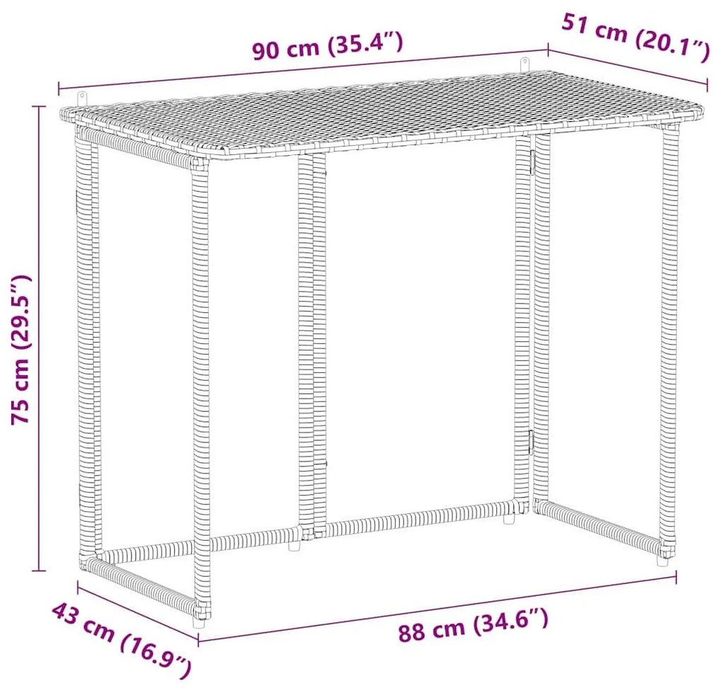 Πτυσσόμενο τραπέζι κήπου Μπεζ 90x51x75 cm Poly Rattan - Μπεζ