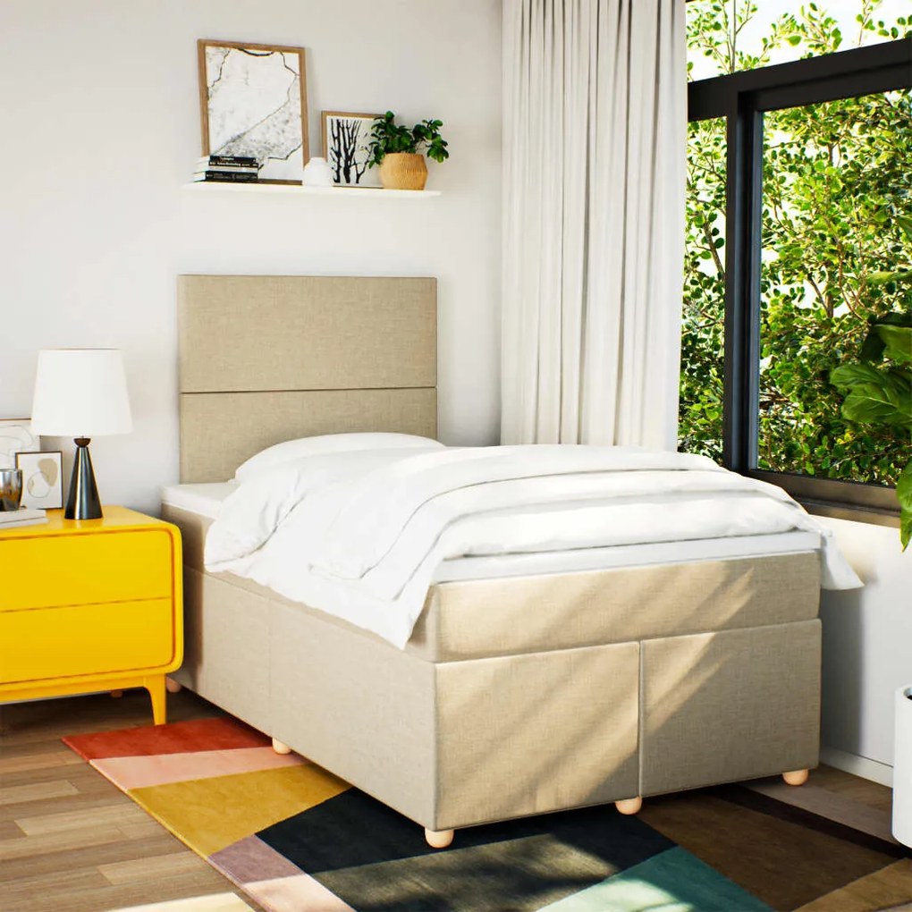 vidaXL Κρεβάτι Boxspring με Στρώμα Κρεμ 120x190 εκ. Υφασμάτινο