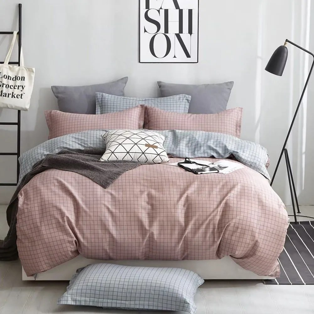 Σεντόνια Grace (Σετ 4τμχ) Pink-Grey Melinen Υπέρδιπλο 230x270cm 100% Βαμβακοσατέν