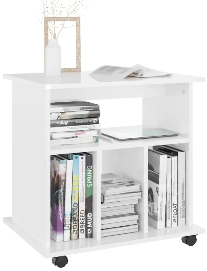 vidaXL Ντουλάπι Τροχήλατο Γυαλιστ. Λευκό 60x45x60 εκ. από Επεξ. Ξύλο