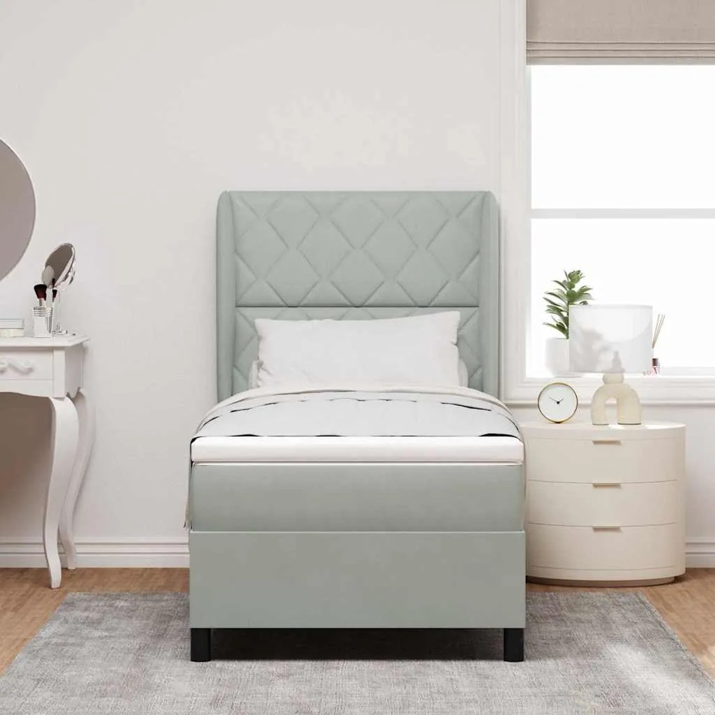vidaXL Κρεβάτι με Στρώμα σε Ανοιχτό Γκρι 90x200 cm, Βελούδινο.