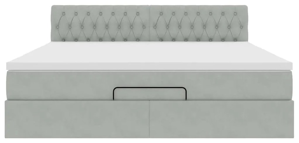 vidaXL Οθωμανικό κρεβάτι με στρώμα&LEDs Ανοιχτό γκρι 160x200cm Βελούδο