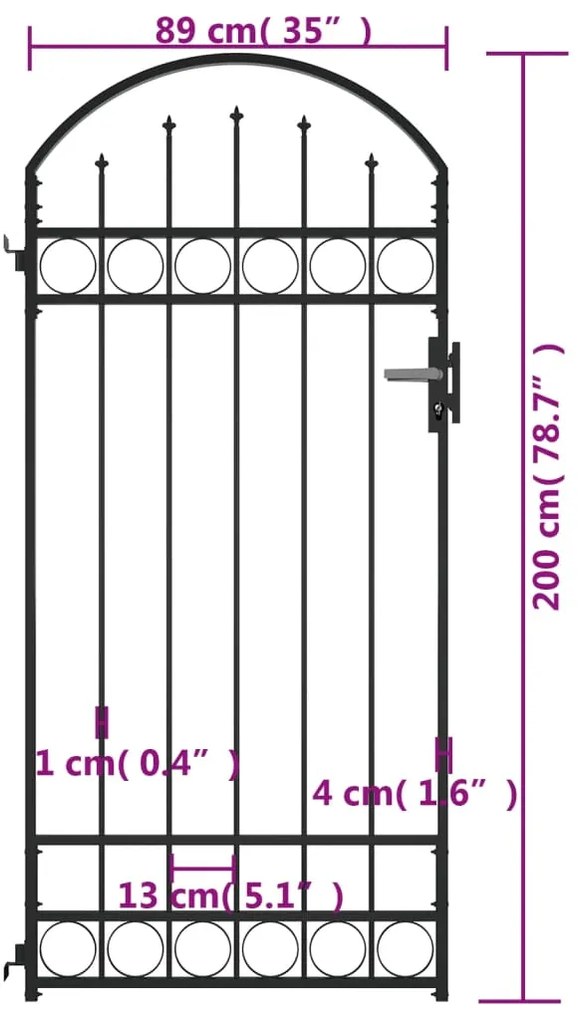 vidaXL Καγκελόπορτα με Αψιδωτή Κορυφή Μαύρη 89 x 200 εκ. από Ατσάλι
