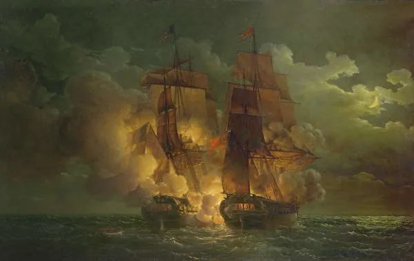 Αναπαραγωγή Battle Between the French Frigate 'Arethuse' and the English Frigate 'Amelia', Louis Philippe Crepin