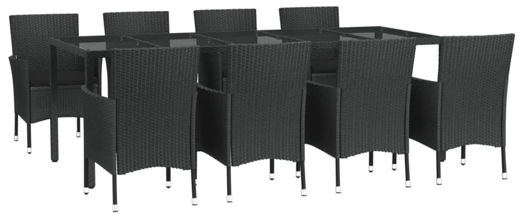 vidaXL Σετ Τραπεζαρίας Κήπου 9 τεμ Μαύρο από Συνθ. Ρατάν με Μαξιλάρια