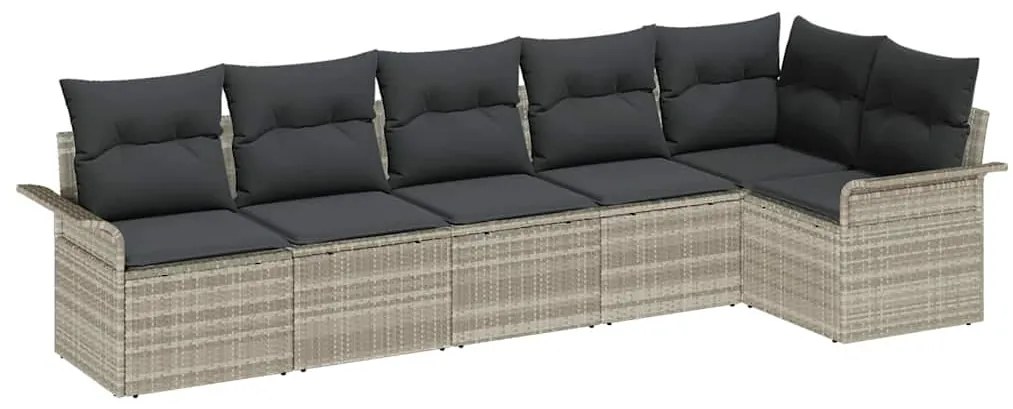 vidaXL Σετ Καναπέ Κήπου με μαξιλάρι 6 pcs Ανοιχτό γκρι Πολυ ράταν