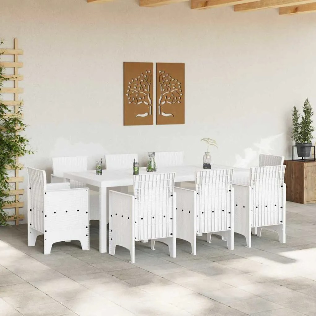 vidaXL Σέτ φαγητού για κήπο 9 pcs Λευκό Rattan Polt