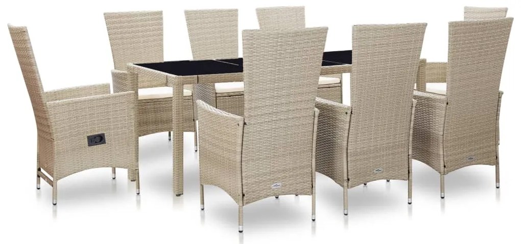 vidaXL Σετ Τραπεζαρίας Εξ. Χώρου 9 τεμ. Μπεζ Συνθ. Ρατάν με Μαξιλάρια