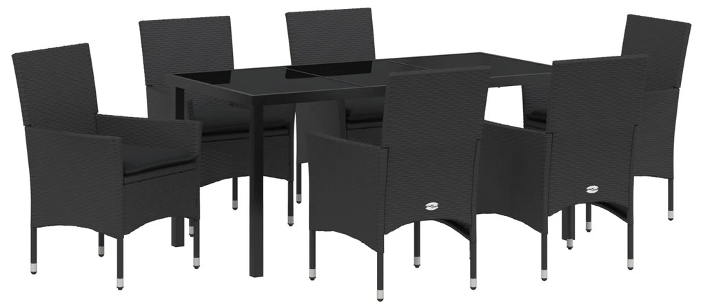 vidaXL 7 Τεμάχια Σετ Κήπου με Μαξιλάρια Μαύρο Πολυ Ράτταν