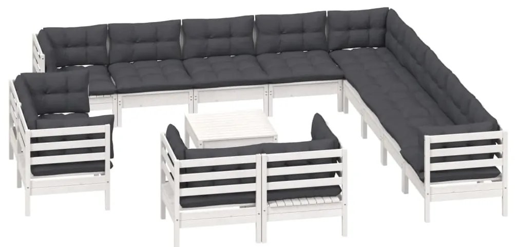 vidaXL Σαλόνι Κήπου Σετ 14 τεμ. Λευκό Μασίφ Ξύλο Πεύκου &amp; Μαξιλάρια