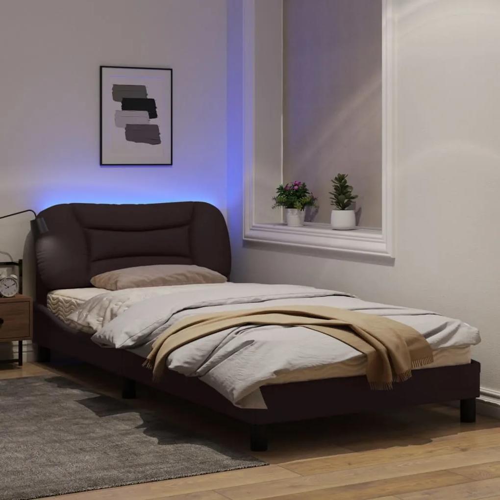 vidaXL Πλαίσιο Κρεβατιού με LED Σκούρο Καφέ 100x200 εκ. Υφασμάτινο