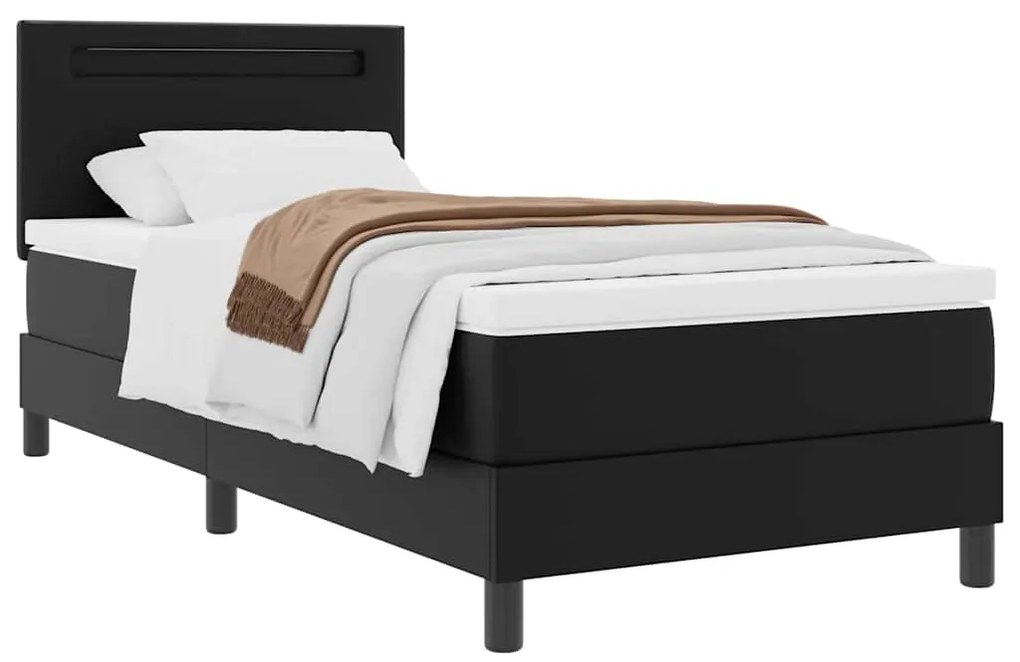 vidaXL Κρεβάτι με ελατήρια με στρώμα Μαύρο 100 x 200 cm Τεχνητό δέρμα