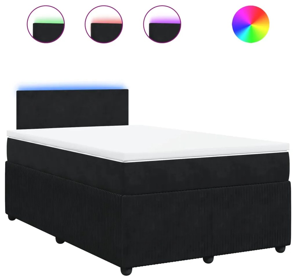 vidaXL Κρεβάτι Boxspring με Στρώμα Μαύρο 120x190 εκ. Βελούδινο