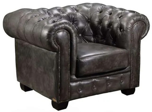 Πολυθρόνα Chesterfield 689 Ε9574,12 Δέρμα Antique Grey Ξύλο,Δέρμα