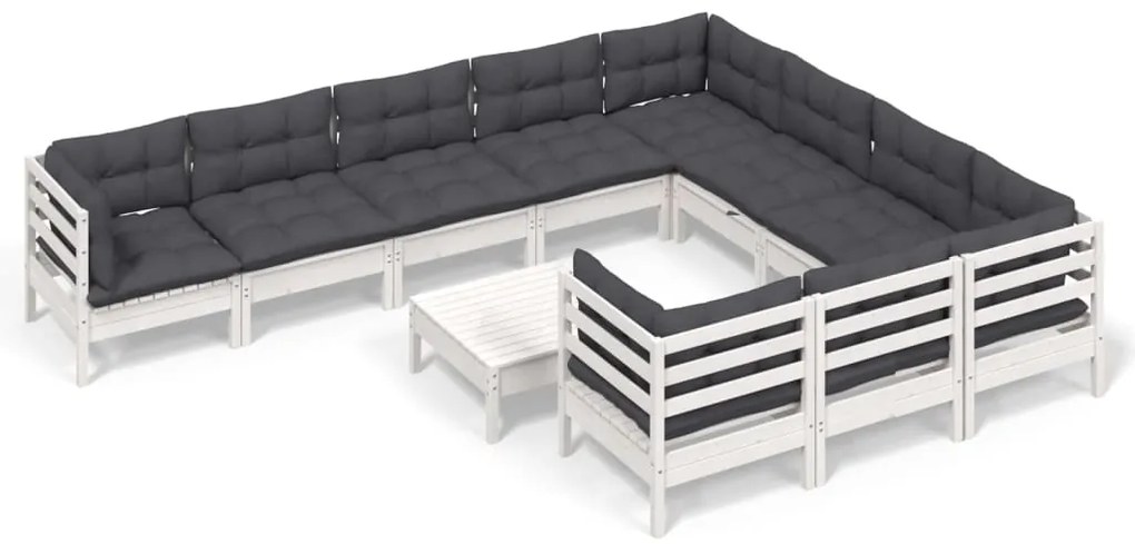 vidaXL Σαλόνι Κήπου Σετ 11 Τεμαχίων Λευκό από Ξύλο Πεύκου με Μαξιλάρια