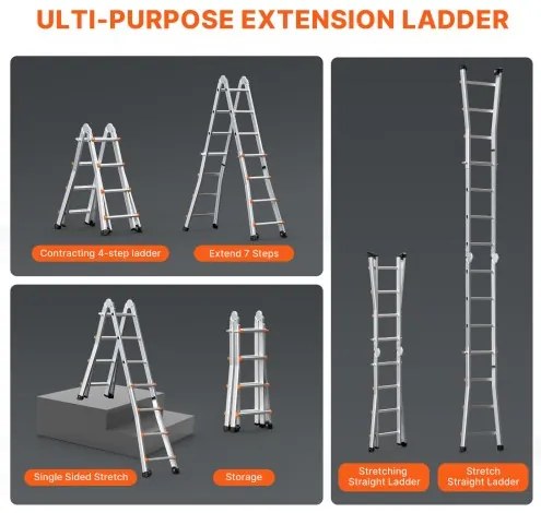 VEVOR Telescoping Ladder A Frame 13 FT Extension Multi-Function for Homework