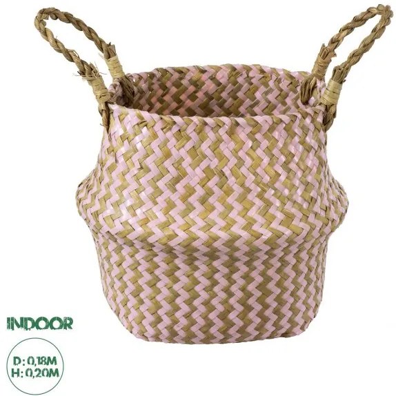 Artificial Garden LEROS 20341 Διακοσμητικό Ψάθινο Καλάθι-Κασπώ Γλάστρα-Flower Pot Ροζ με Καφέ Φ18cm x Υ20cm Globostar-20341-Ροζ 20341