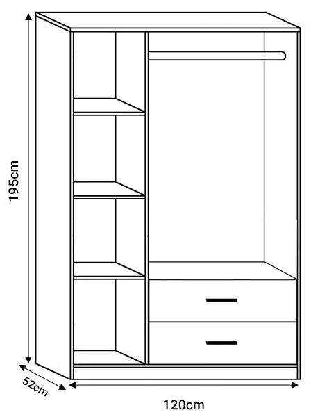 Ντουλάπα ρούχων Edritte τρίφυλλη με συρτάρια ανοιχτό καρυδί μελαμίνη 120x52x195εκ 120x52x195 εκ.
