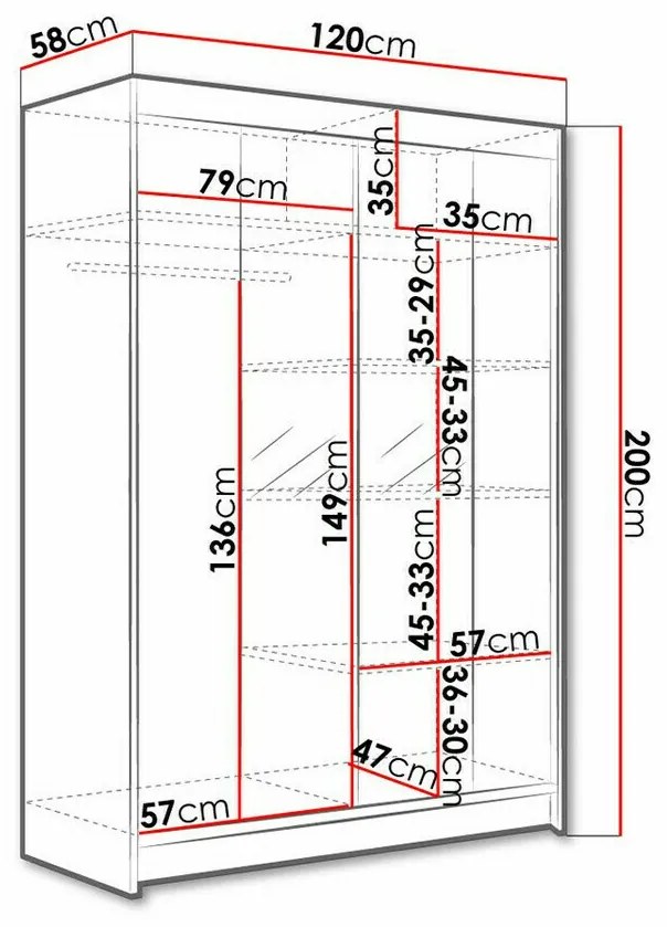 Ντουλάπα Atlanta 148, Μαύρο, 200x120x58cm, 111 kg, Πόρτες ντουλάπας: Ολίσθηση, Αριθμός ραφιών: 5, Αριθμός ραφιών: 5 | Epipla1.gr