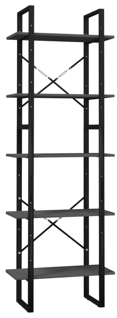 vidaXL Βιβλιοθήκη με 5 Ράφια Γκρι 60 x 30 x 175 εκ. από Ξύλο Πεύκου