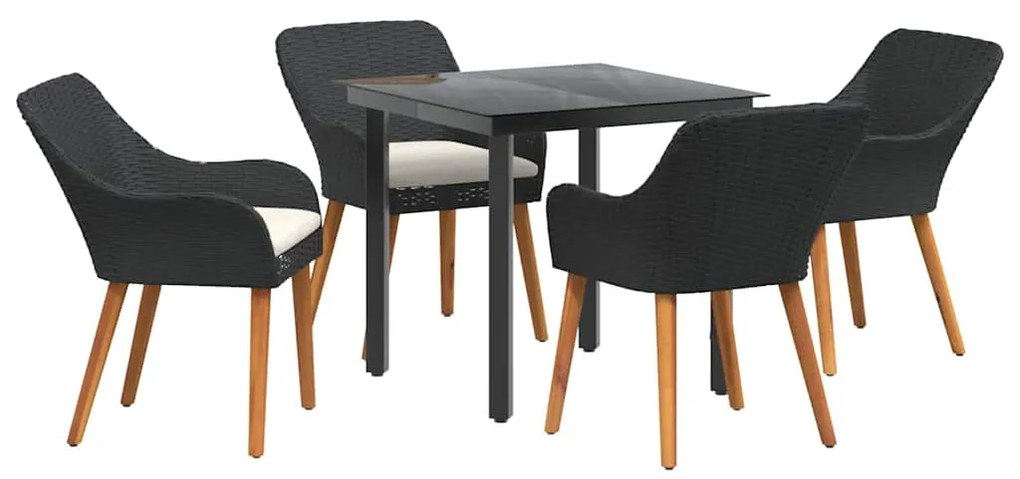 vidaXL Σέτ φαγητού για κήπο με μαξιλάρι 5 pcs Μαύρο συνθετικό ρατάν