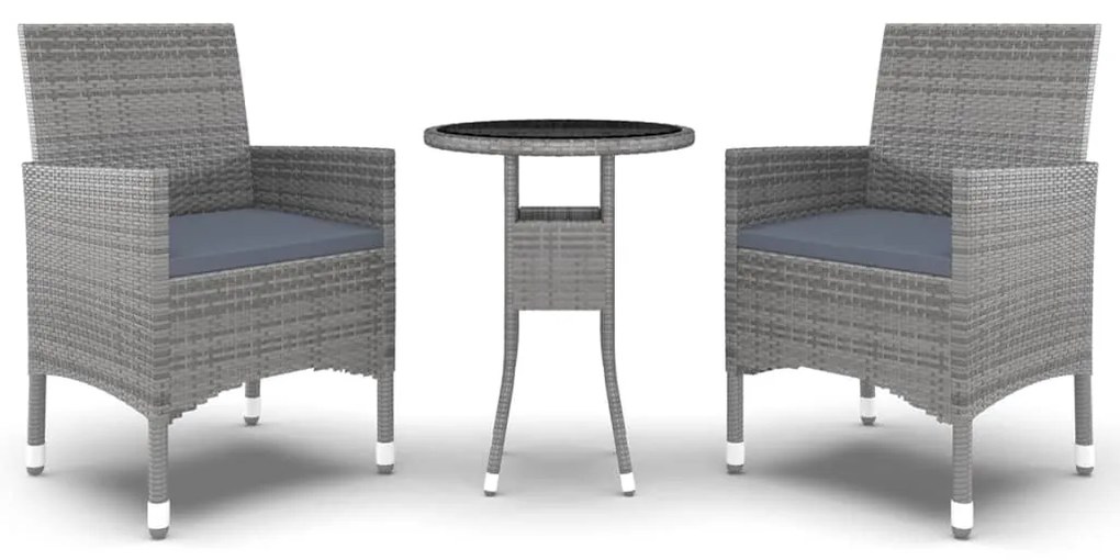 Σετ Τραπεζαρίας Κήπου 3 Τεμαχίων Γκρι από Συνθετικό Ρατάν 3058459