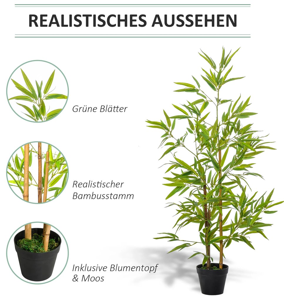 Outsunny Τεχνητό Μπαμπού, Τεχνητό Φυτό, Διακοσμητικό Φυτό με Γλάστρα, Τεχνητό Δέντρο, Διακόσμηση Δέντρου, 120 cm