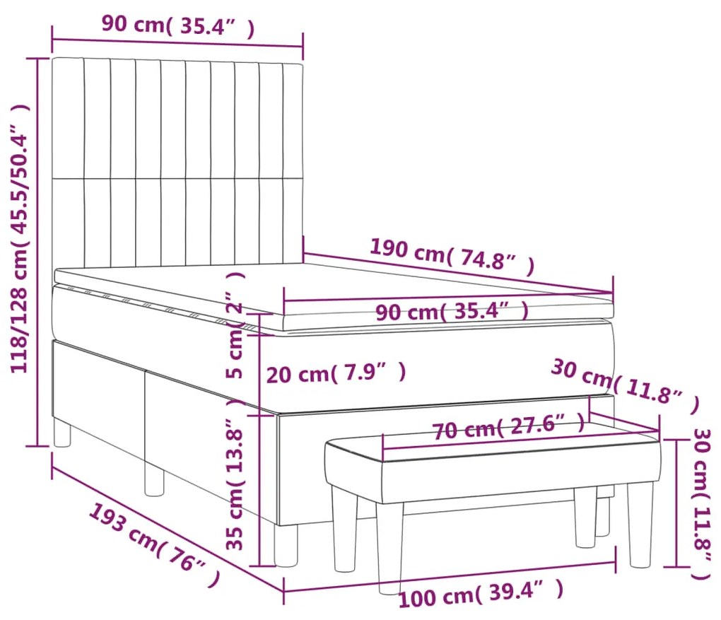 Κρεβάτι Boxspring με Στρώμα Μπλε 90x190 εκ.Υφασμάτινο - Μπλε