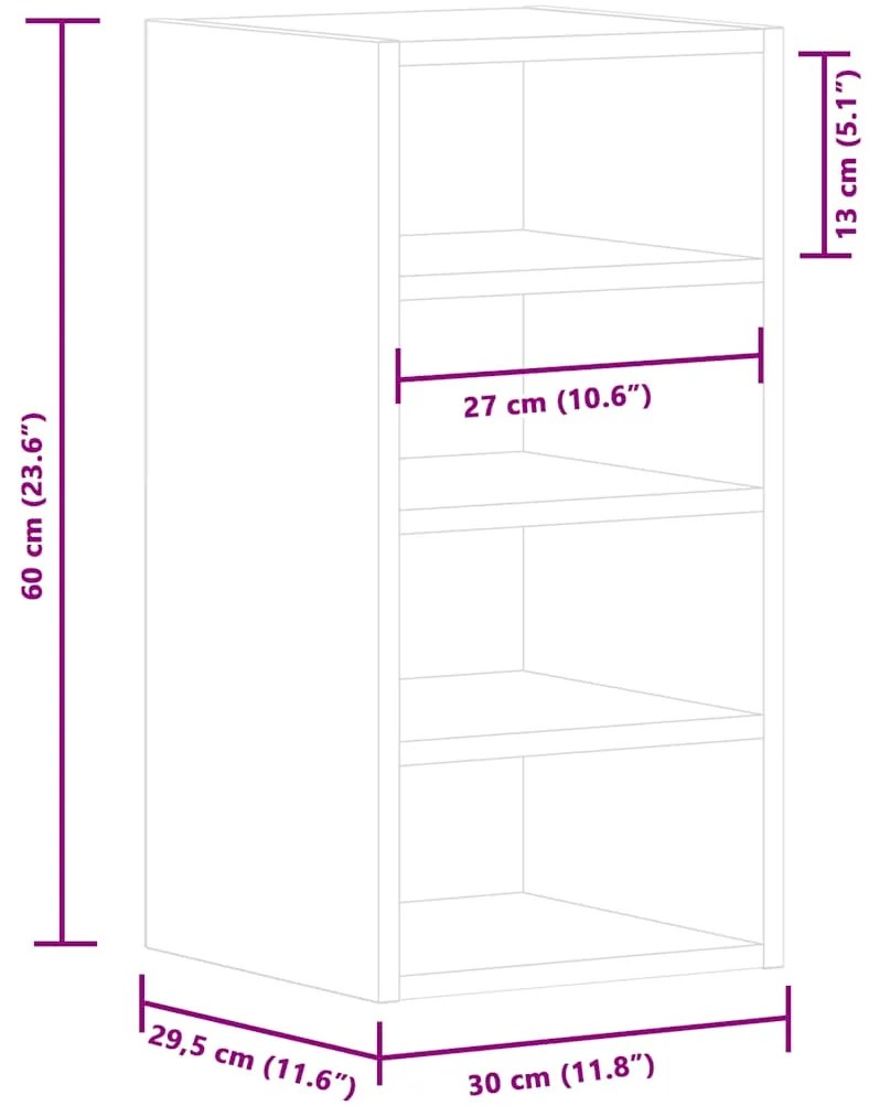 κρεμαστό ντουλάπι καφέ δρυς 30x29,5x60 cm Ξύλινη κατασκευή - Καφέ