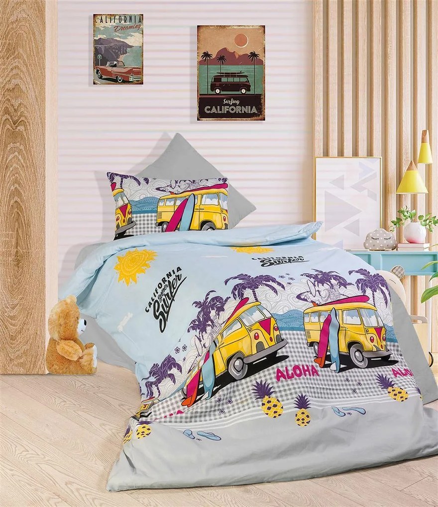 Σετ Σεντόνια 3τμχ Polycotton Μονά 160x240εκ. Aloha 393 Grey-Sky Blue DimCol