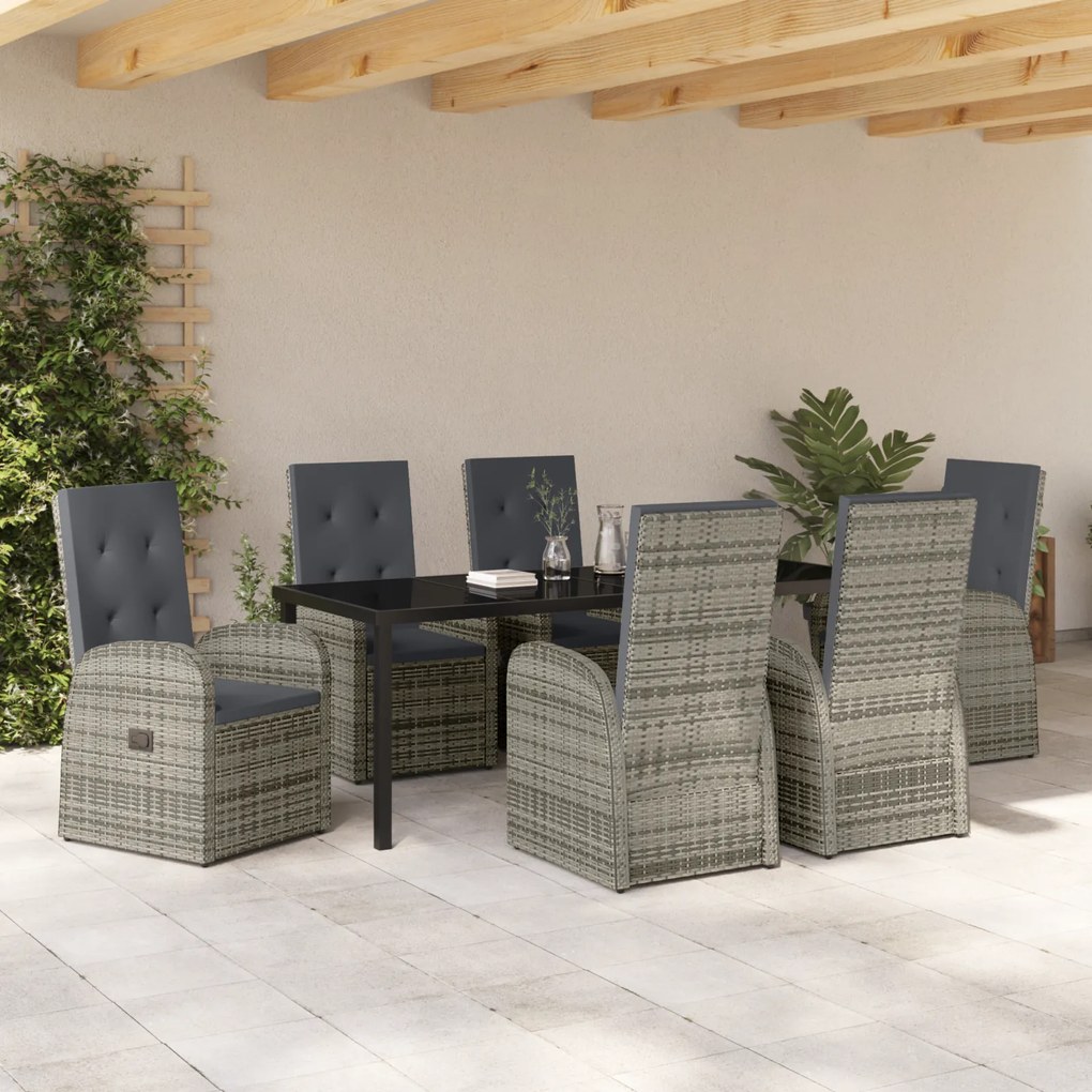 vidaXL Ανακλινόμενες Καρέκλες Κήπου 7 pcs Γκρι 200 x 80 x 73 εκ