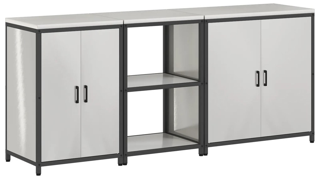 vidaXL Σετ Αποθήκευσης Κουζίνας με ράφι Άλλο 3 pcs Ασημί 210 x 50 x 92 εκ