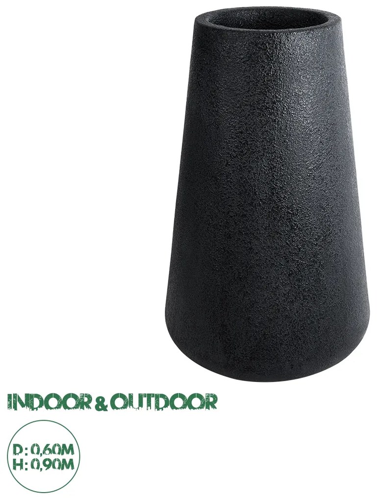 20790 GloboStar®  Artificial Garden SOHO 20790 Επιδαπέδιο Πολυεστερικό Τσιμεντένιο Κασπώ Γλάστρα - Flower Pot Μαύρο Φ60 x Υ90cm