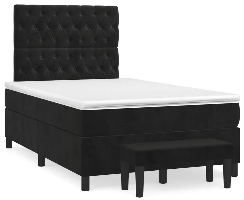 vidaXL Κρεβάτι Boxspring με Στρώμα Μαύρο 120 x 200 εκ. Βελούδινο