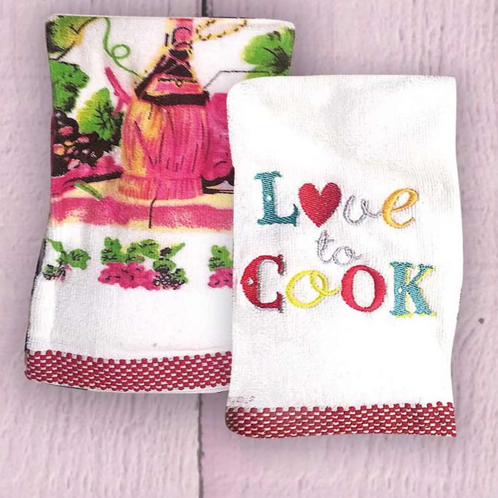 Ποτηρόπανα Σετ Love To Cook 2τμχ. Ρυθμός 50x70cm 100% Βαμβάκι