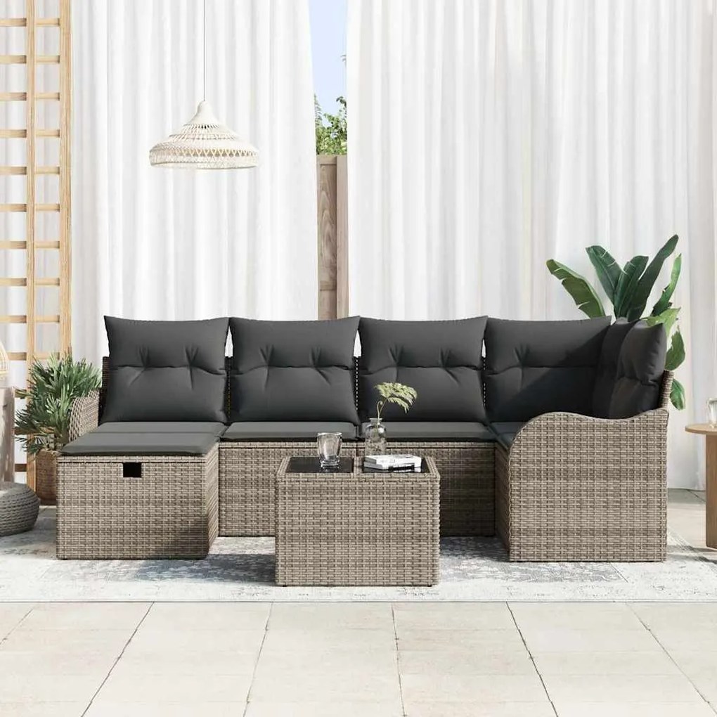 vidaXL Σετ Καναπέ Κήπου 7 pcs Γκρι 232.5 x 122.5 x 85 εκ Πολυ ράταν